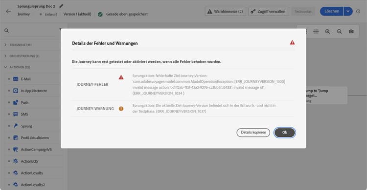 Journey-Analysen mit Ausführungsmetriken zur Sprungaktivität