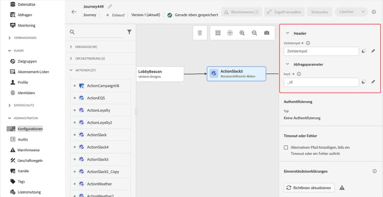 Dynamische Header-Feldkonfiguration in benutzerdefinierter Aktion