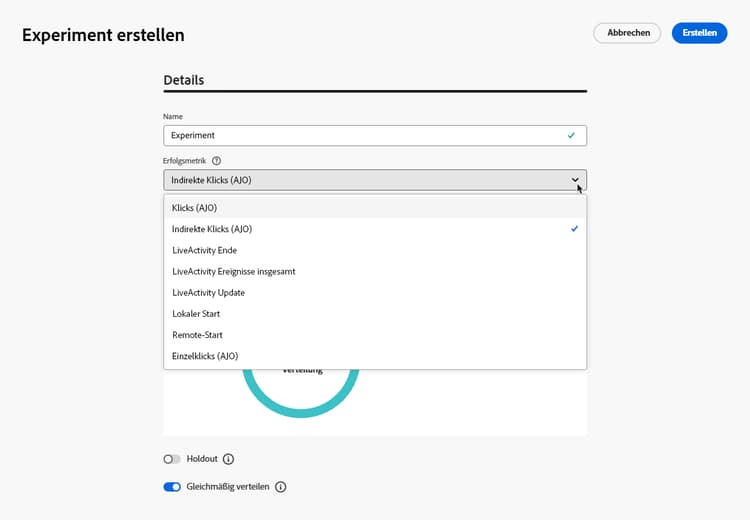 Auswahl von primären und zusätzlichen Metriken für das Experiment