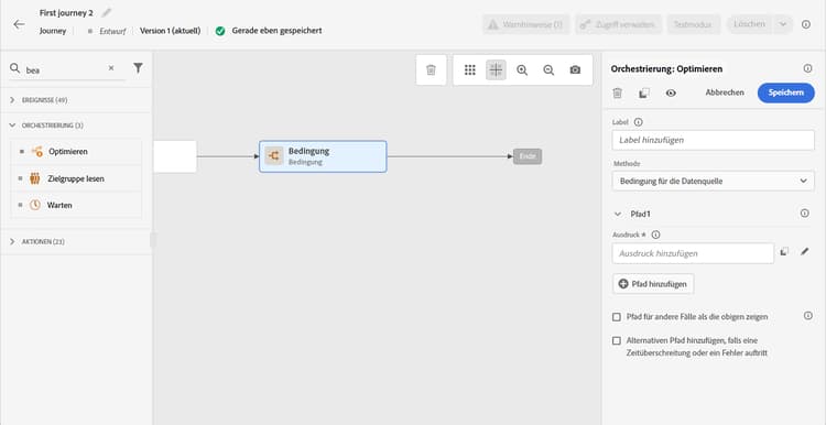 Im Dropdown-Menü ausgewählte Bedingungsmethode für Datenquelle