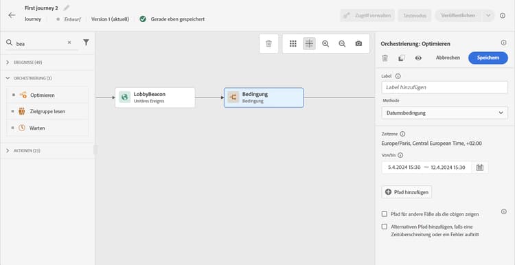 Konfiguration von Datumsbedingung mit Start- und Enddatumsfeldern