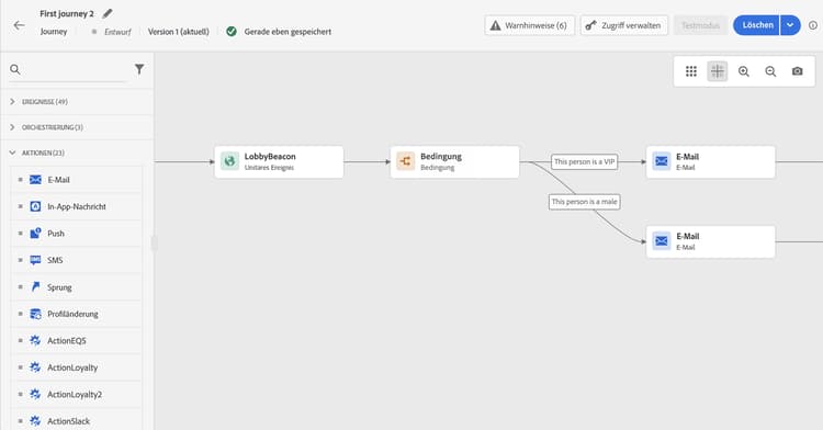 Beispiel für Pfadpriorisierung, bei dem die VIP-Bedingung über der Bedingung „männlich“ angezeigt wird