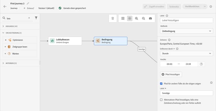 Zeitbedingung mit Auswahl von Stundenbereich und Wochentag