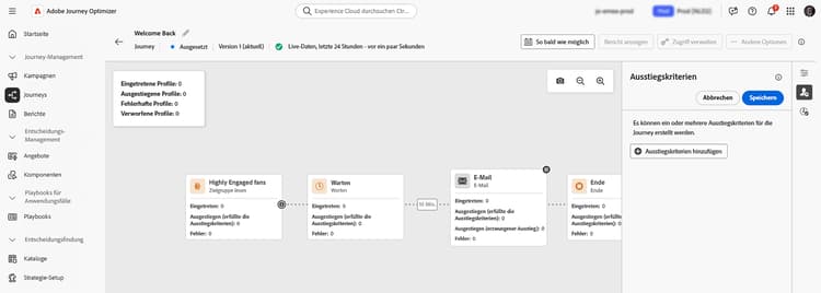Hinzufügen von Profilattribut-Ausstiegskriterien zu einer pausierten Journey