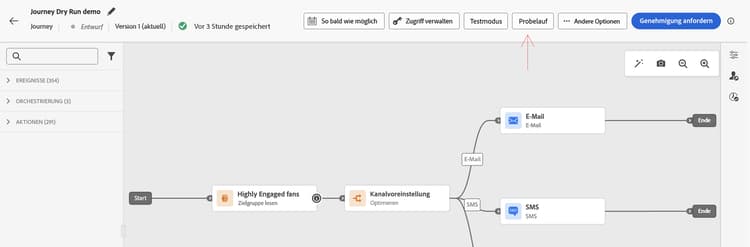 Starten des Journey-Probelaufs