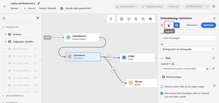 Symbol „Kopieren“ im Konfigurationsbereich für Aktivitäten