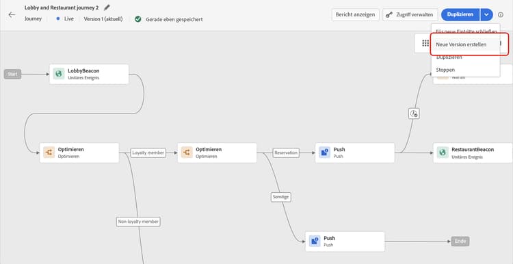 Dialogfeld „Neue Version erstellen“ für die Journey-Duplizierung