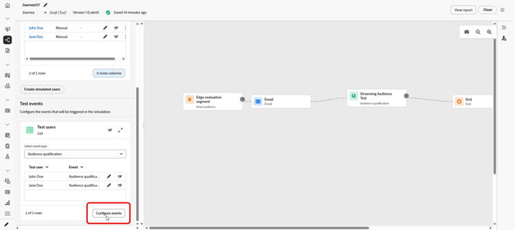 Benutzeroberfläche für die Ereigniskonfiguration mit Feldern und Dropdown-Liste für die Ereignisauswahl