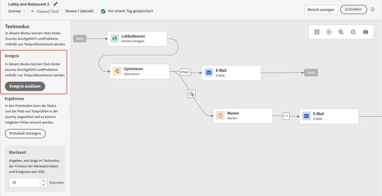 Schaltfläche „Ereignis auslösen“ im Testmodus
