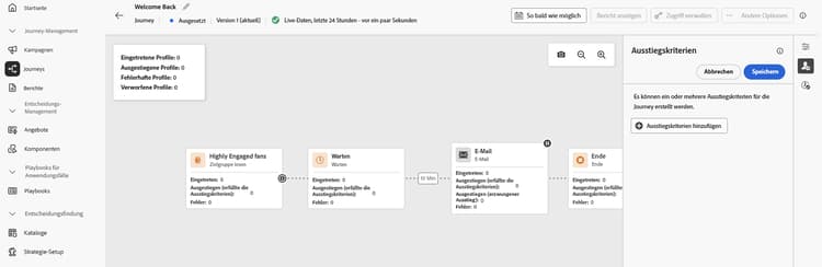 Hinzufügen von Profilattribut-Ausstiegskriterien zu einer pausierten Journey