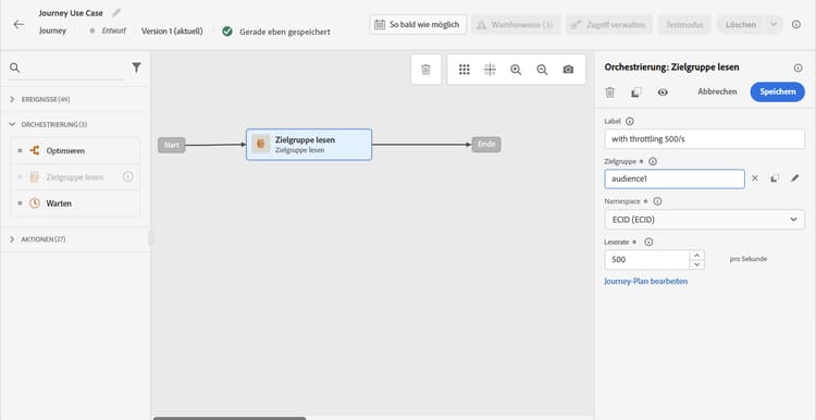 Konfigurations-Panel zur Begrenzung des Durchsatzes mit Einstellungen zur Ratenbegrenzung