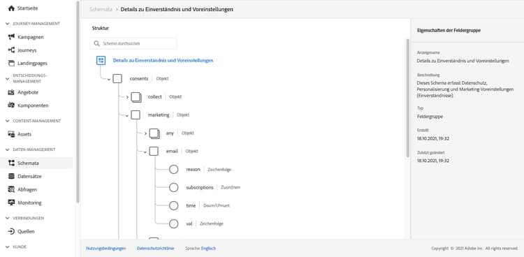 Diese Feldergruppe enthält das Abonnement-Element