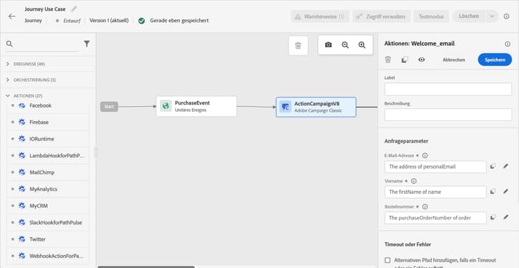 Zuordnung von Aktionsparametern mit dem Ausdruckseditor für dynamische Werte