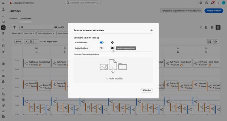 Kalenderansicht mit externen Kalendern