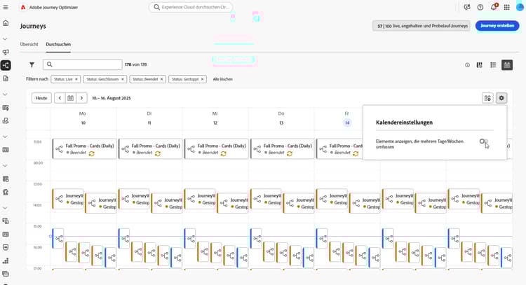 Kalenderansicht mit Live-Kampagnen