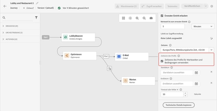 Konfiguration der Profilzeitzone in Datenquellen für personalisierte Zeitplanung