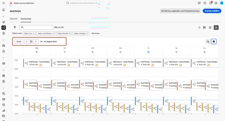 Kalenderansicht mit Live-Journeys