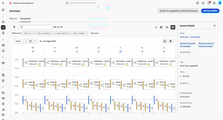Kampagnenliste mit geöffnetem Informationsbereich