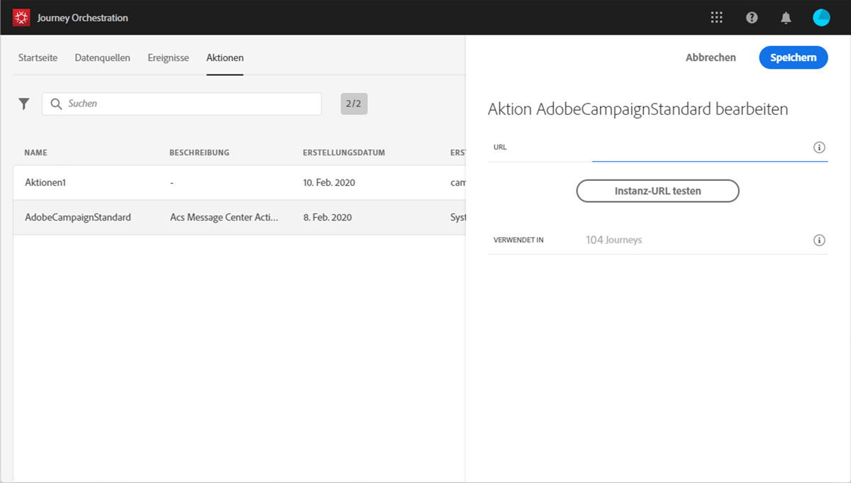 Arbeiten mit Adobe Campaign | Adobe Journey Orchestration