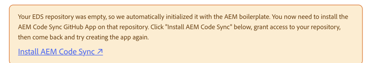 LLM-App erstellen — Leeres EDS-Repository initialisiert und AEM-Code-Synchronisierung erforderlich