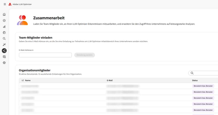 Dashboard „Zusammenarbeit“
