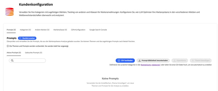 Dashboard „Kundenkonfiguration“