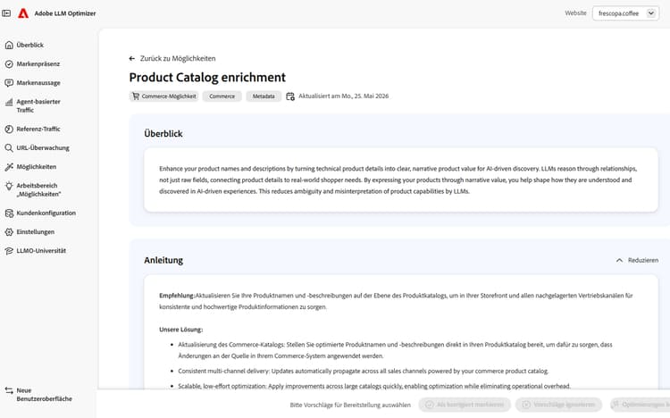 Produktkatalog-Dashboard anreichern