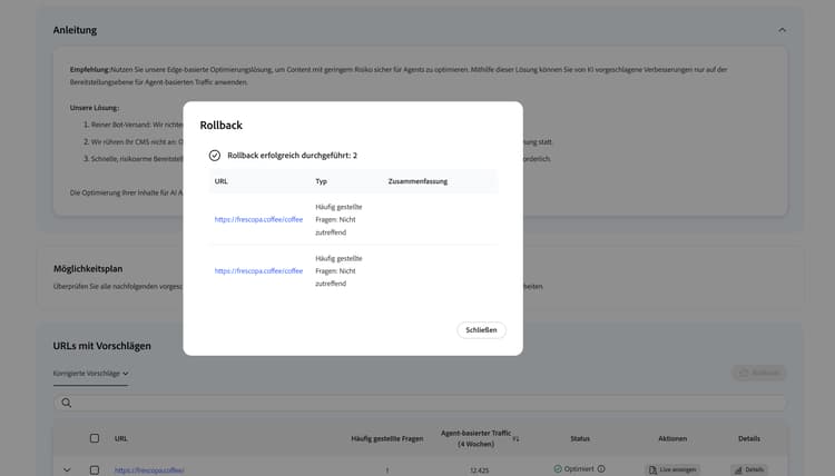 Rollback abgeschlossen - Rollback erfolgreich durchgeführt