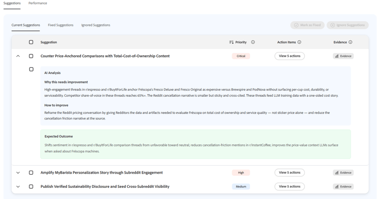 Registerkarte „Vorschläge“