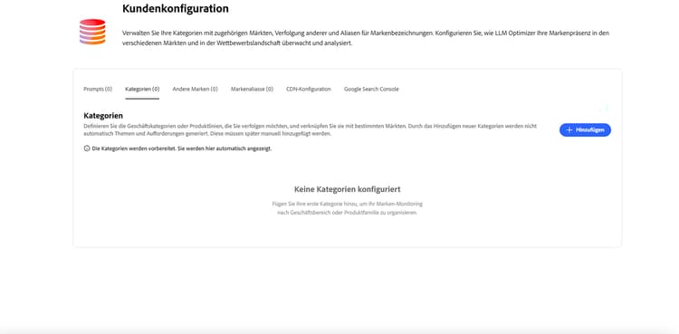 Dashboard „Kundenkonfiguration“