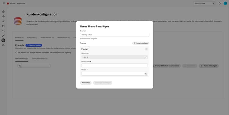 Hinzufügen von Themen in LLM Optimizer