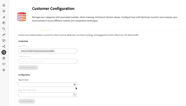 Report Suite ausgewählt und Dimensionen werden geladen