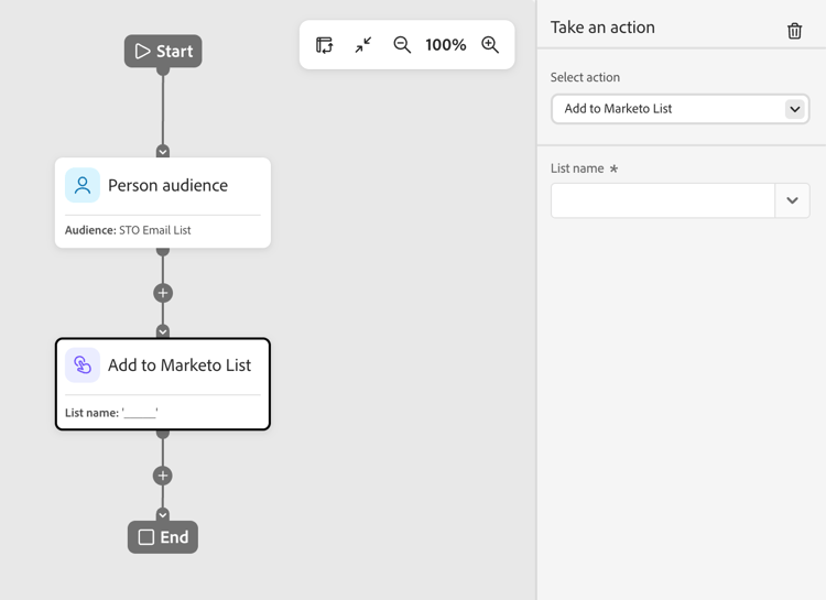 Aktion ausführen - Zur Marketo-Liste hinzufügen