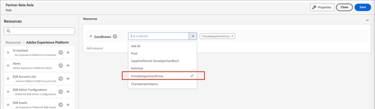 Experience Platform - Fügen Sie Sandboxes für die neue Rolle hinzu