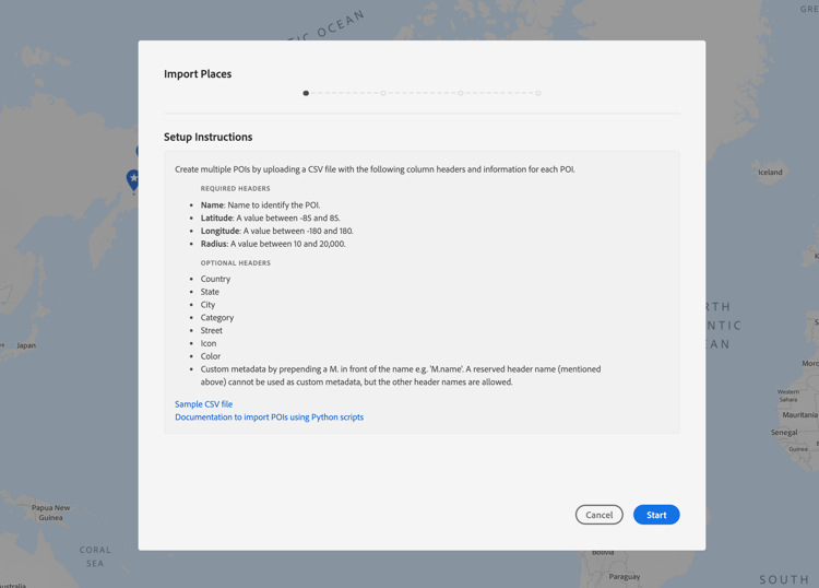 Bildschirm für den Massenimport