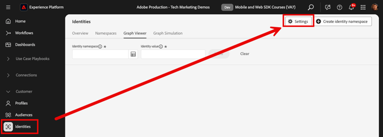Identitätseinstellungen öffnen