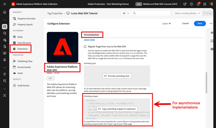 Target-Code zum Vorab-Ausblenden für asynchrone Implementierungen