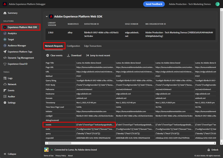 Adobe Experience Platform Web SDK-Anfrage