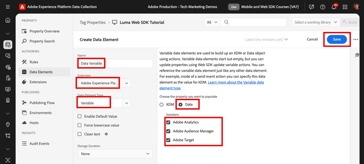 Variables Datenelement für das Datenobjekt