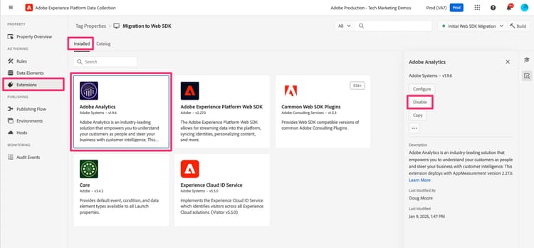 Deaktivieren der Analytics-Erweiterung