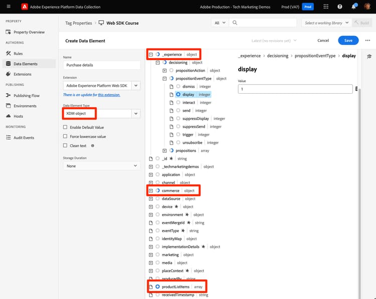 Zuordnung zu einem XDM-Feld in einem XDM-Objekt-Datenelement