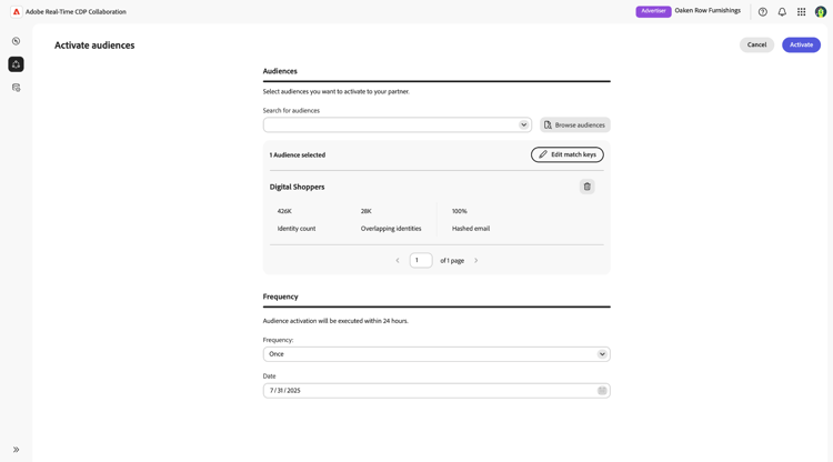 Der Zielgruppen-Aktivierungs-Workflow mit der ausgewählten Zielgruppe wird angezeigt.
