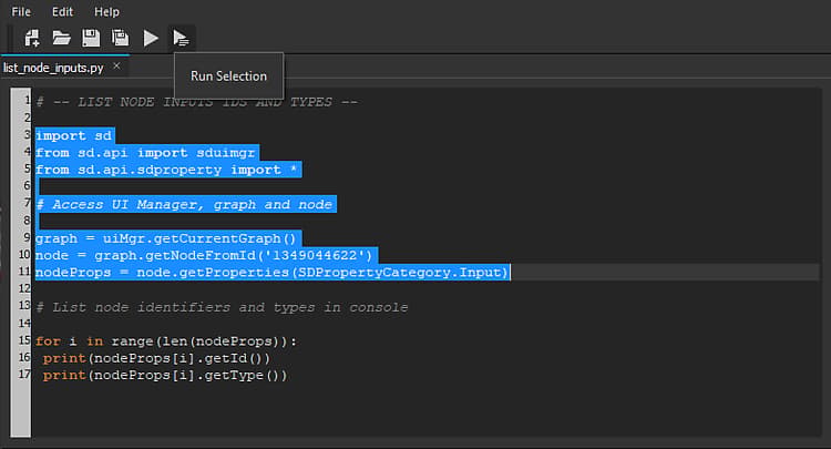 Ausgewählten Code im Python-Editor ausführen