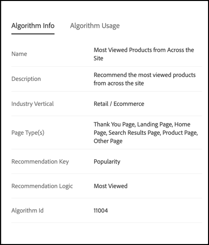 Registerkarte „Algorithmusinformationen“