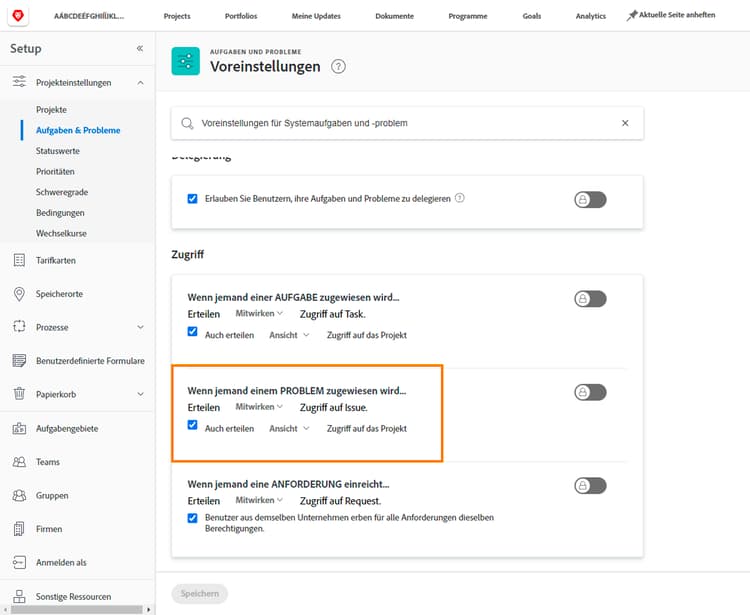 Aufgaben und Probleme, mit Hervorhebung des Abschnitts Wenn eine Person einem PROBLEM zugeteilt wird