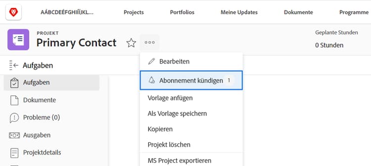 Abmelden für ein Projekt