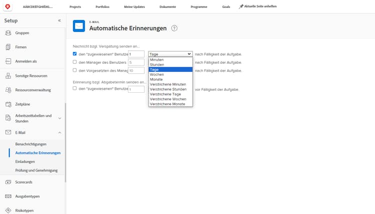 Automatische Erinnerungen im Setup