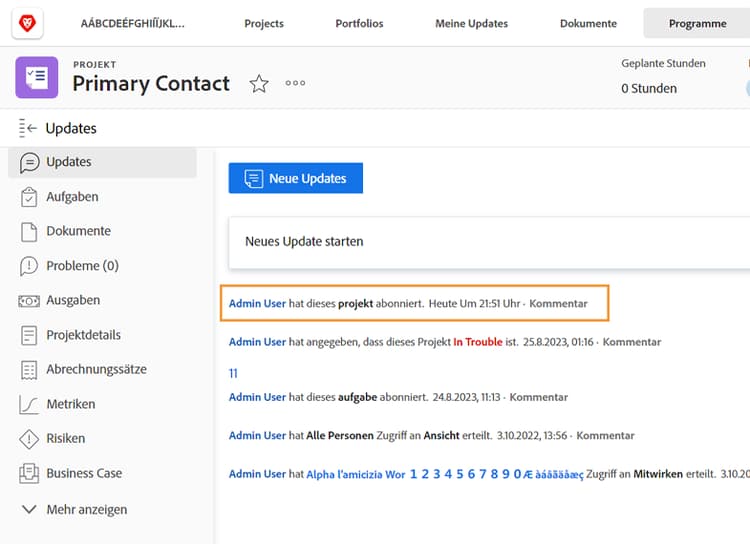 Updates für eine Aufgabe mit Anzeige eines Abonnements