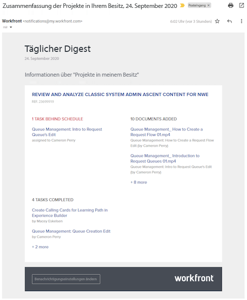 Täglicher Digest für Informationen über Projekte, die ich besitze