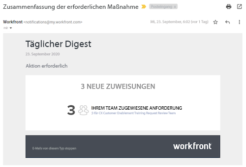 Täglicher Digest für Aktion erforderlich